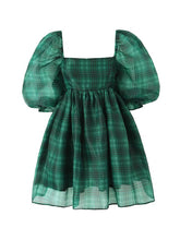 Plaid Pleated A-Line High Waisted Square-Neck Mini Dresses